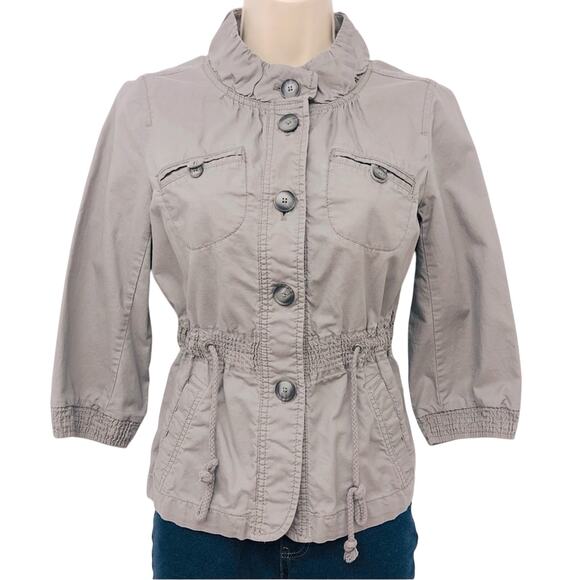 Ann Taylor Loft Gray Utility Cargo Jacket Multiple Pockets Adjustable Tie Waist - Picture 16 of 16